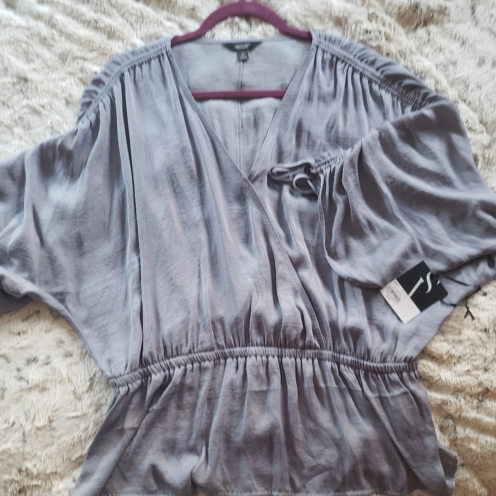 Vera Wang Ruched Sleeve Peplum Blouse